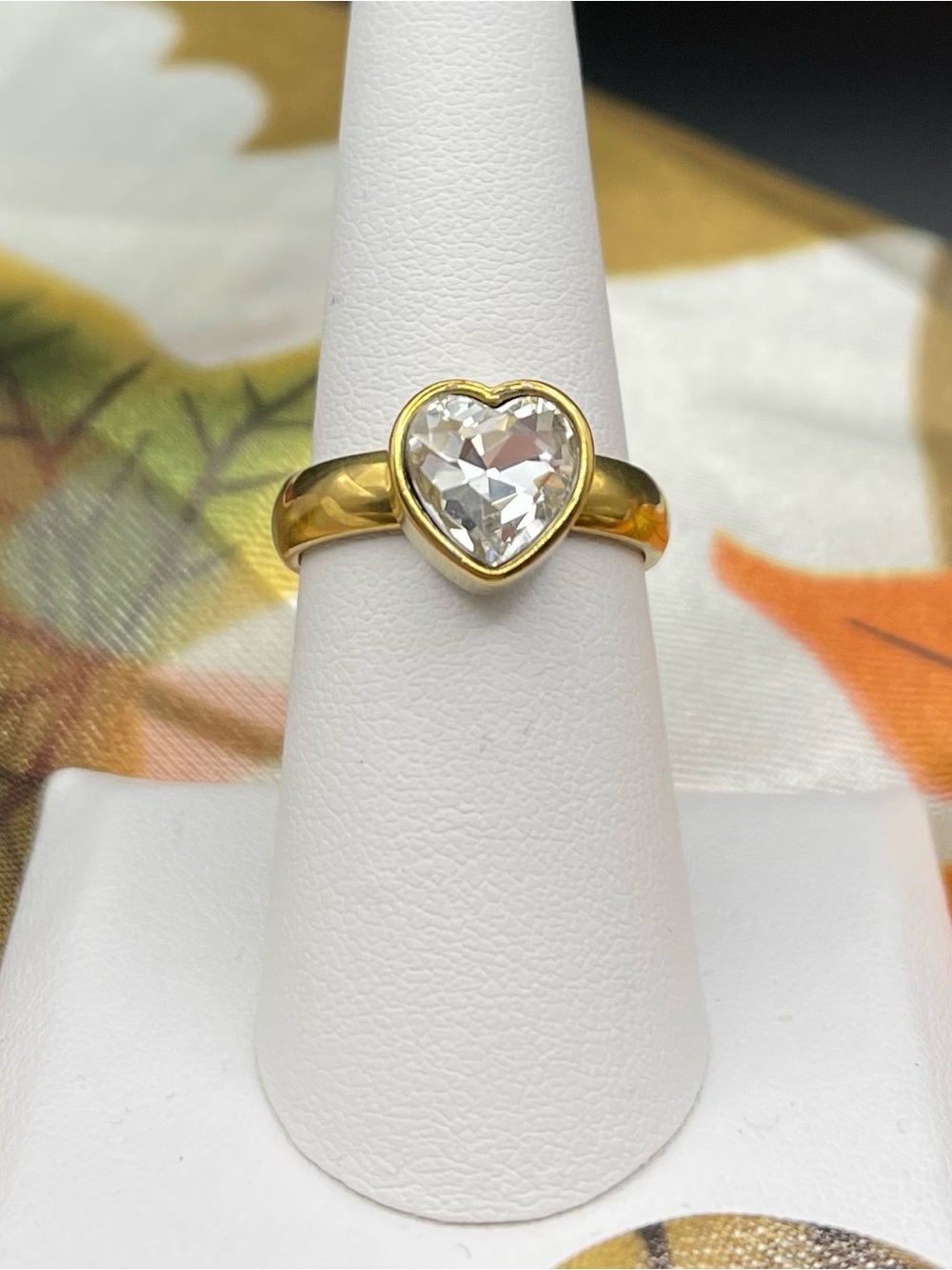 NWOT Stainless Steel Gold- plated Bezel-set Heart CZ Ring size 7